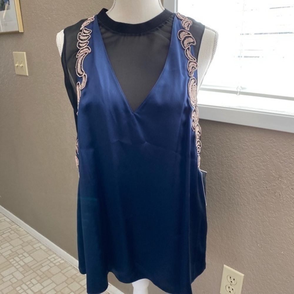 3.1 Phillip Lim navy silk tank with sequins, Sz 10